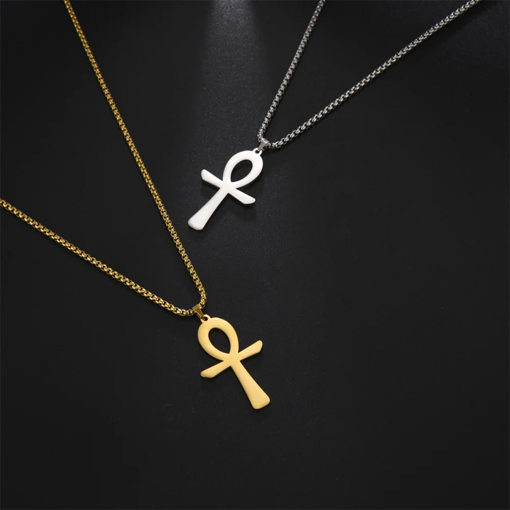 My Shape Egypt Eye of Horus Ankh Cross Necklaces for Men Women Stainless Steel Pendant Necklace Religious Jewelry Gift Vintage