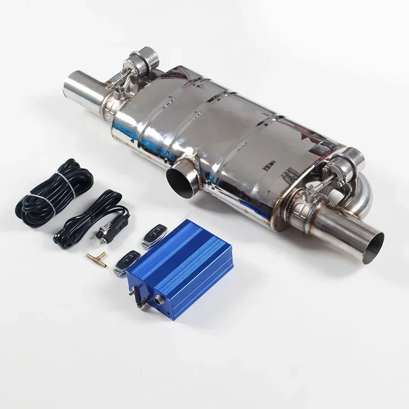 one inlet two outlet T vacuum valvetronic muffler with blue air-pump remote control catback system racing mode