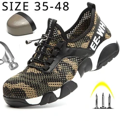 2024 New Men Safety Work Shoes Grid Lightweight Breathable Women Casual Sneaker Prevent Piercing Protective Boots Size 35-48