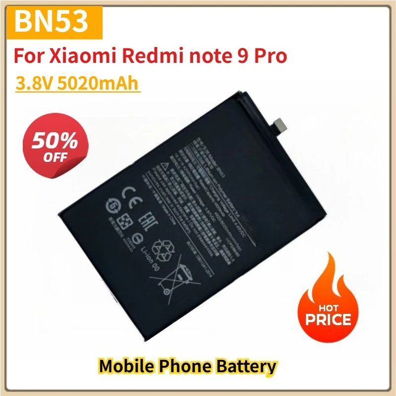 New Replacement Mobile Phone Battery Battery BN53 3.8V 5020mAh For Xiaomi Redmi note 9 Pro Phone  Replacement Batteries