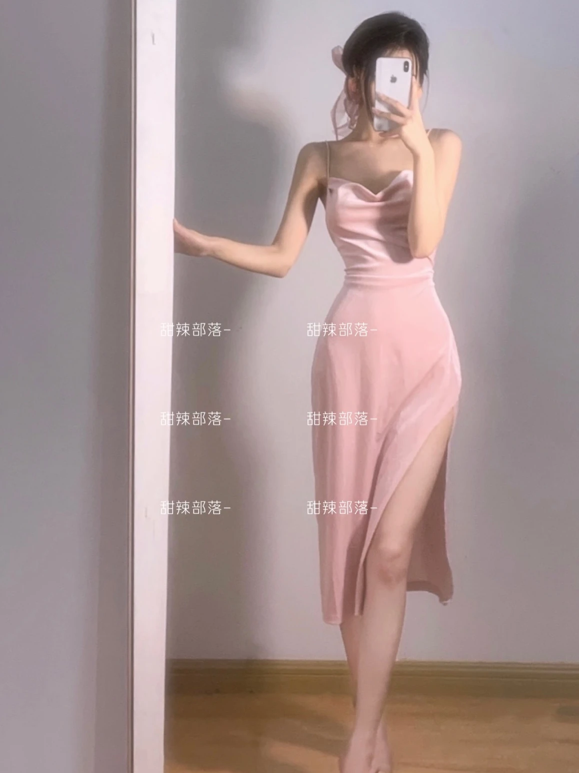 WOMENGAGA 2022 Summer Hot Sexy Bright Pink Maxi Dress Long Tank Camisole Robe Low Cut Hot Sexy Korean Women Robe Sweet O8EY