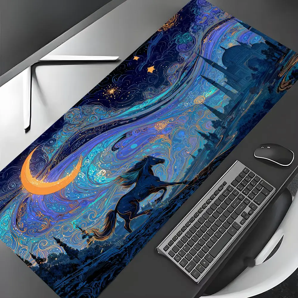 

Art Starry Night and Horse large Mouse Pad Gaming mats Non-Slip Desk Mat mouse carpet with Stitched Edge HD printing Office mat