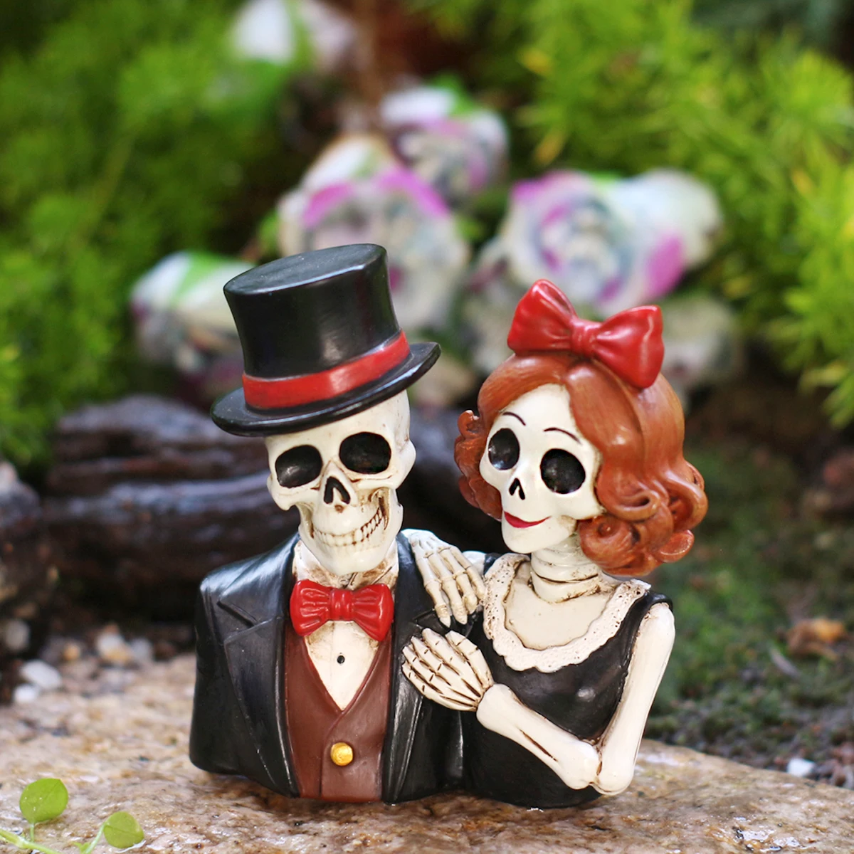 1pc Half Body Formal Dress Skull Couple Resin Statue Halloween Outdoor Decor Figurine