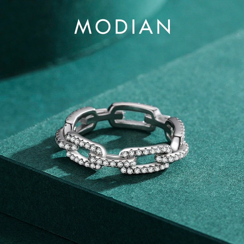 Modian 925 Sterling Silver Trendy Sparkling Clear CZ Fine Jewelry Accessories Simulated Diamond Stacking Chain Rings For Women