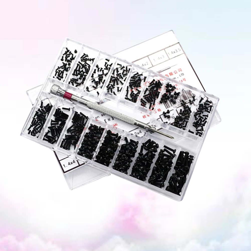 

Miniature Small Screw Box Set Carbon Steel Durable Lightweight Transparent Case 18 Specifications Countersunk Flat Head