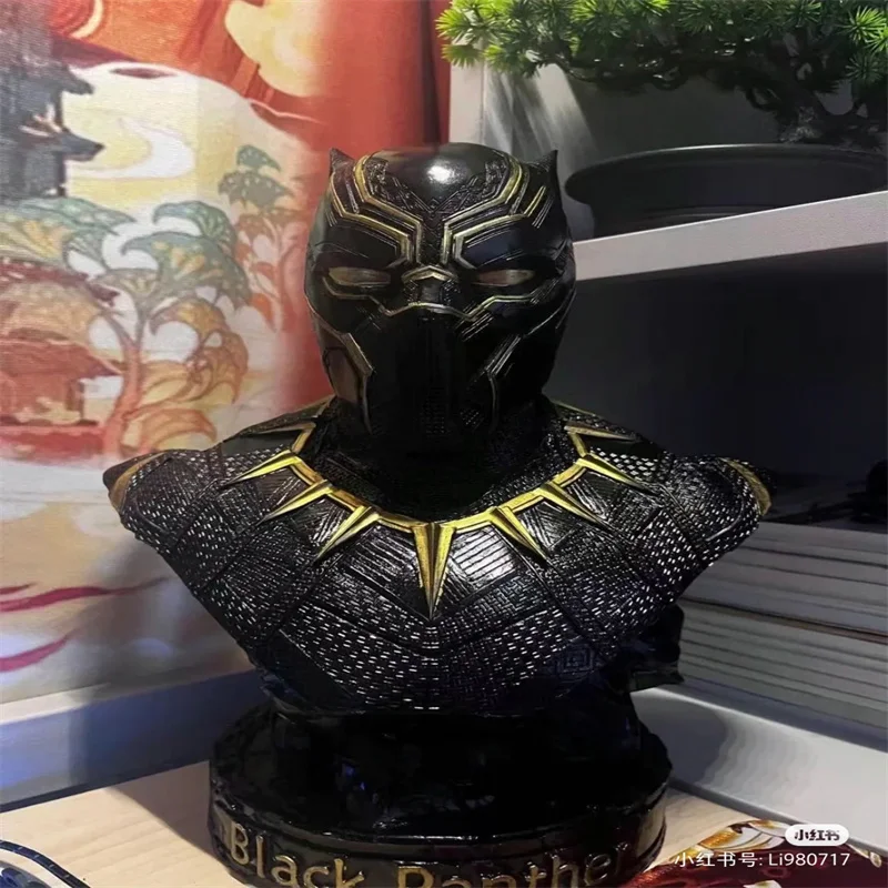 Statue de buste en résine Marvel Avengers Black Panther Gold Edge, modèle périphérique d'anime, collection d'ornements de salon, cadeau de Noël pour enfants