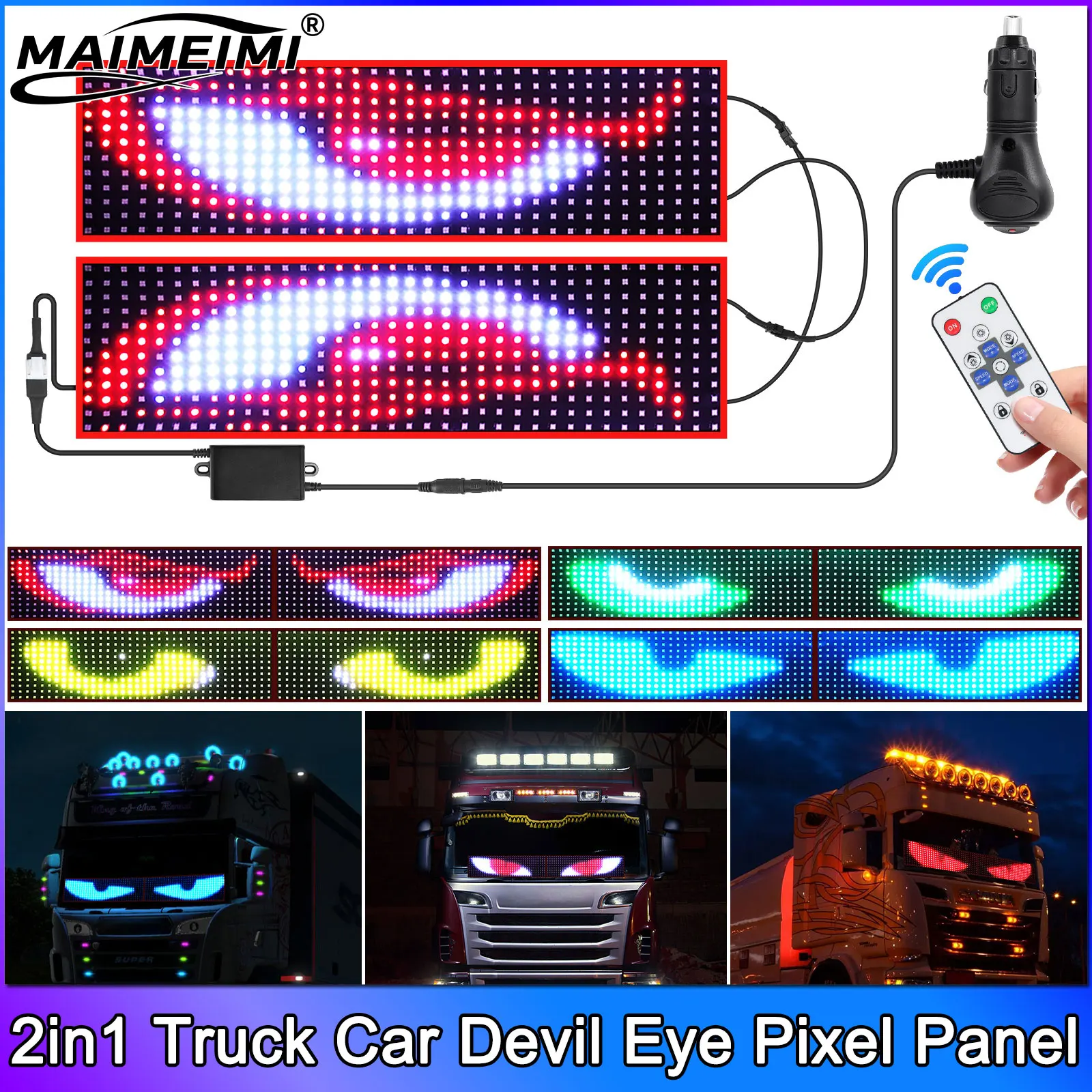 

2in1 Remote Control Truck Devil Eye LED Matrix Pixel Panel 60cm 70cm 80cm Soft Foldable Lighting Graffiti Scrolling Board