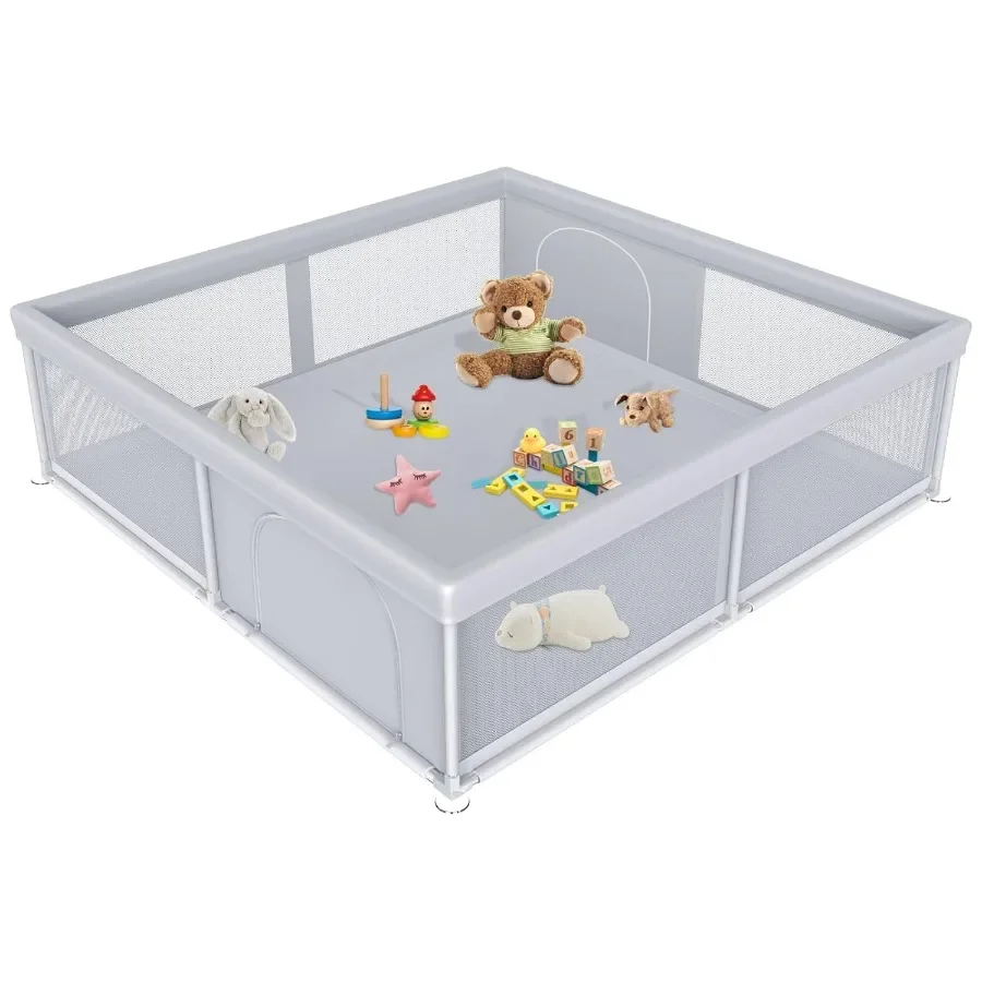 روضة أطفال كبيرة جدًا مقاس 79 × 79 بوصة مع بابين بسحاب للأطفال الصغار، دبوس لعب للأطفال في الأماكن المغلقة والخارجية Fe #1