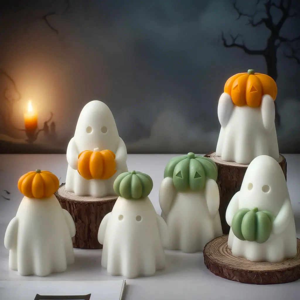 3D Halloween Pumpkin Spooky Silicone Mold DIY Ghost Aroma Candle Resin Plaster Mould Gypsum Ornament Candle Making Supplies