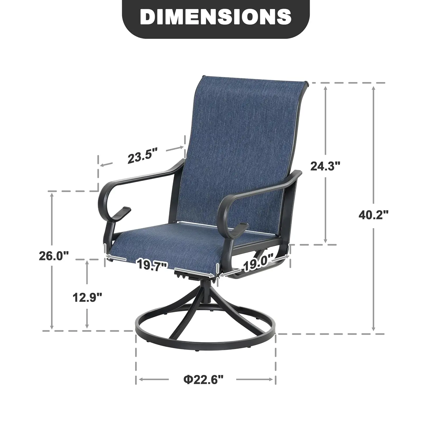 Outdoor Swivel Rocker Chairs Set of 2, Textilene Patio Dining Chairs with 360° Swivel, High Back, Wide Seat, Customized