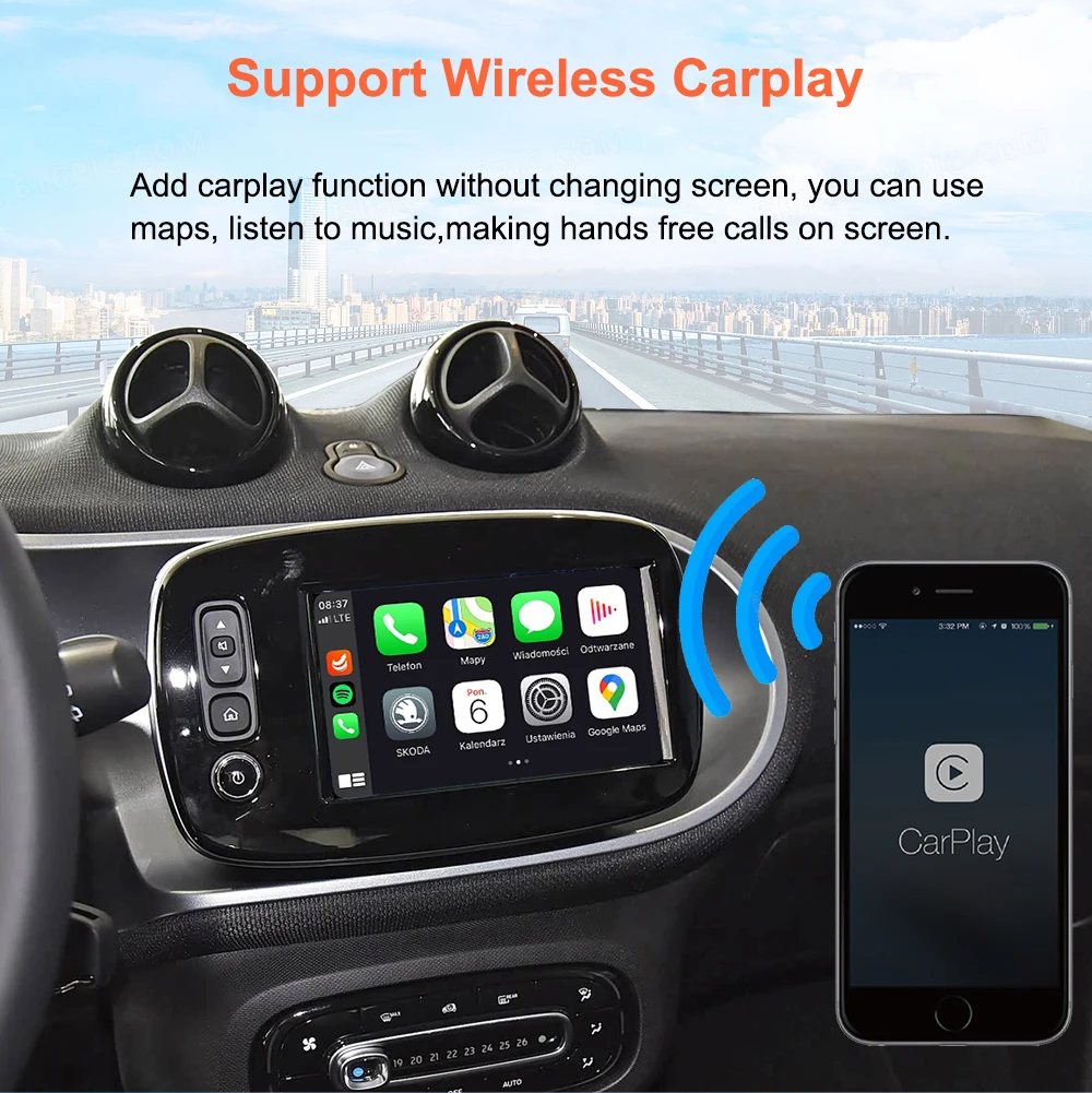 Bonroad Wireless Carplay Android Auto Nachrüstsätze für Mercedes Benz Smart 453 Fortwo Forfour 2016-2019 Interface Mirror Link – Detail 5