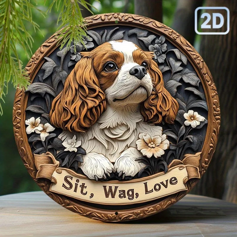 Cavalier King Charles Spaniel, Round Metal Tin Sign - Perfect for Autumn & Winter Decor, Ideal Gift for Dog Lovers, Home, Office