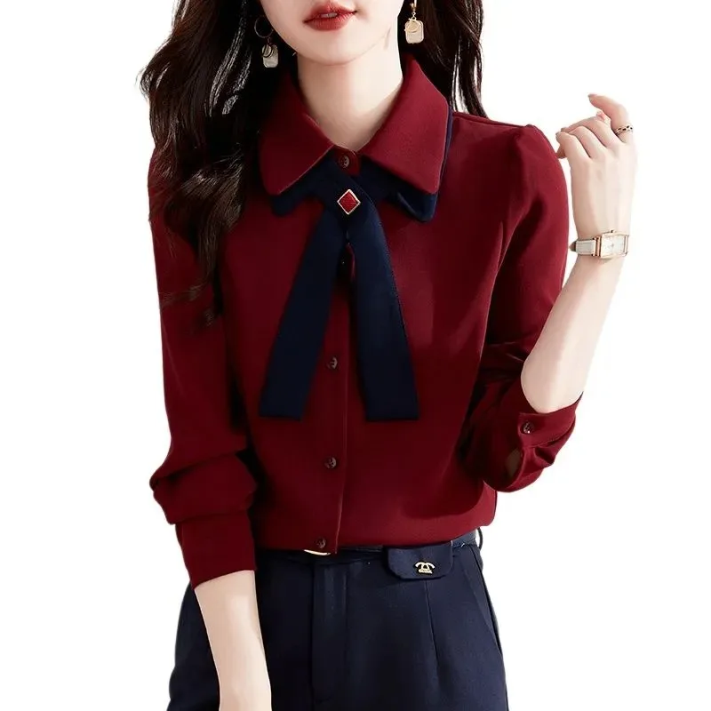 قمصان للنساء ربيع الخريف الشتاء نمط جديد الموضة الراقية بلايز بسيطة متعددة الاستخدامات بأكمام طويلة #1