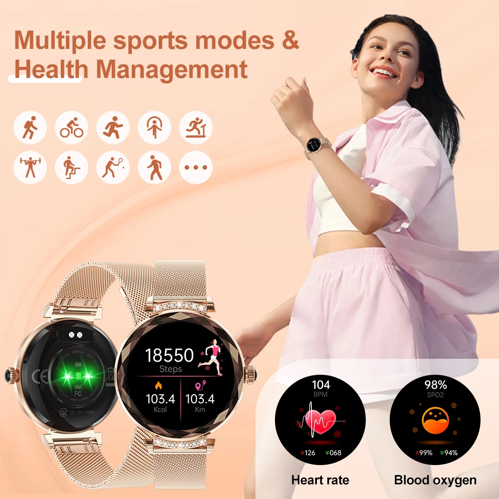 LIGE Fashion Women Smartwatch Luxury 390*390 AMOLED HDscreen Watches Heart Rate Blood Pressure Smart Watch Woman For Android iOS