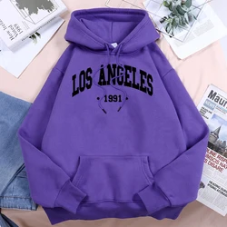 Los Angels 1991 Usa City Letter Print Women Hooded Fashion Novelty Hoodie Classic All Match Pullovers Loose Oversized Sweatshirt