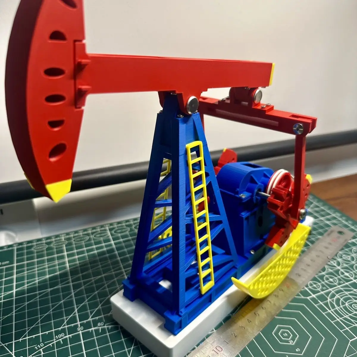 3D Printed Electric Oil Pumping Unit Model, DIY Mechanical Oil Rig Toy for Kids, Drilling Machine Desk Decor