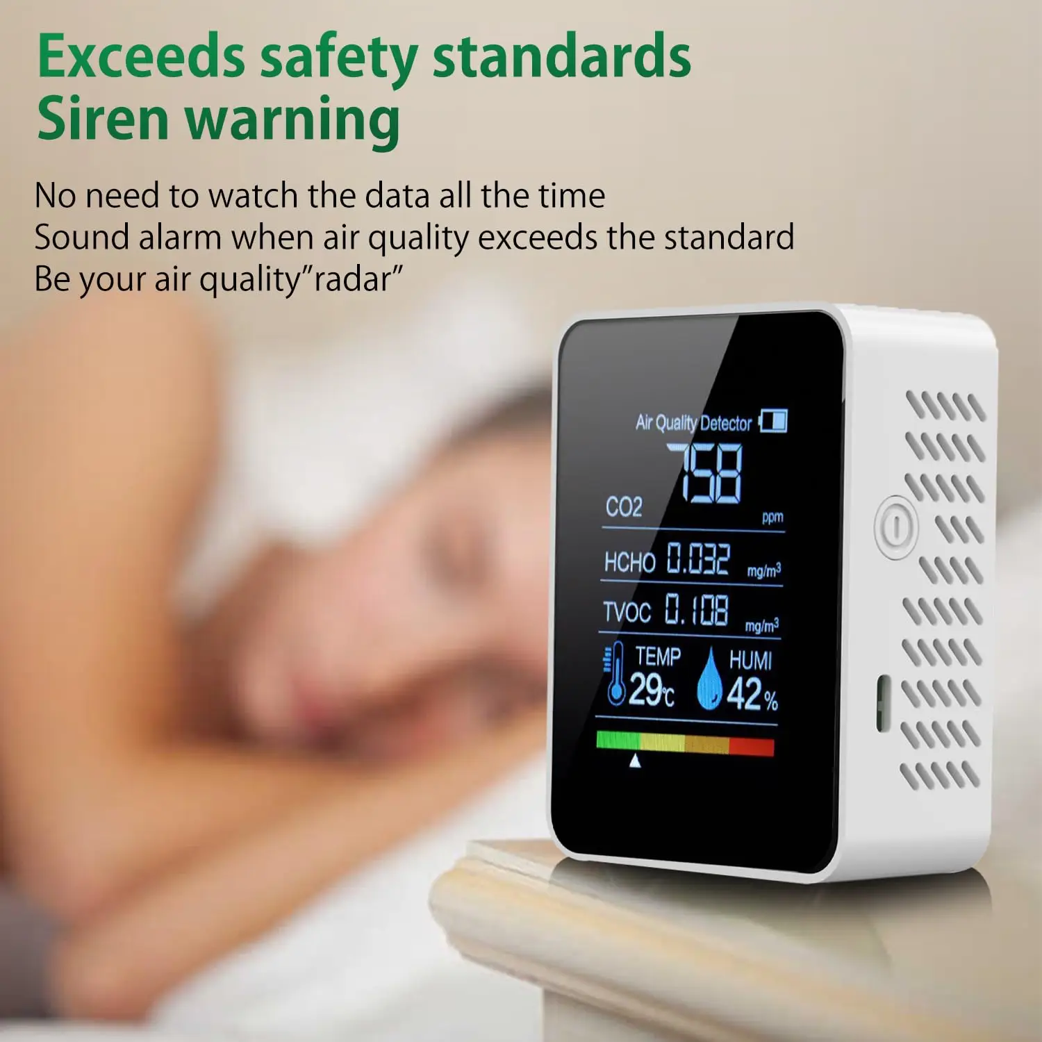 

5 in 1 Air Quality Monitor Indoor CO2 Detector Formaldehyde HCHO TVOC Tester LCD Temperature Humidity Tester USB Rechargeable