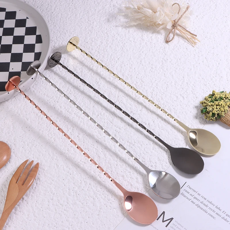 1Pc Bar Cocktail Spoons Stainless Steel Spiral Pattern Cocktail Shaker Mixing Spoon With Long Handle Black/Gold/Silver/Rose Gold