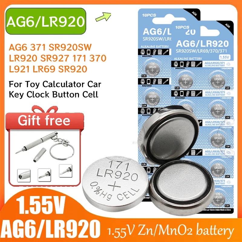 1.55V LR920 AG6 171 371 370 LR69 LR921 G6A SR920 Button Batteries for Watch Toys Remote SR920SW AG 6 Cell Coin Alkaline Battery