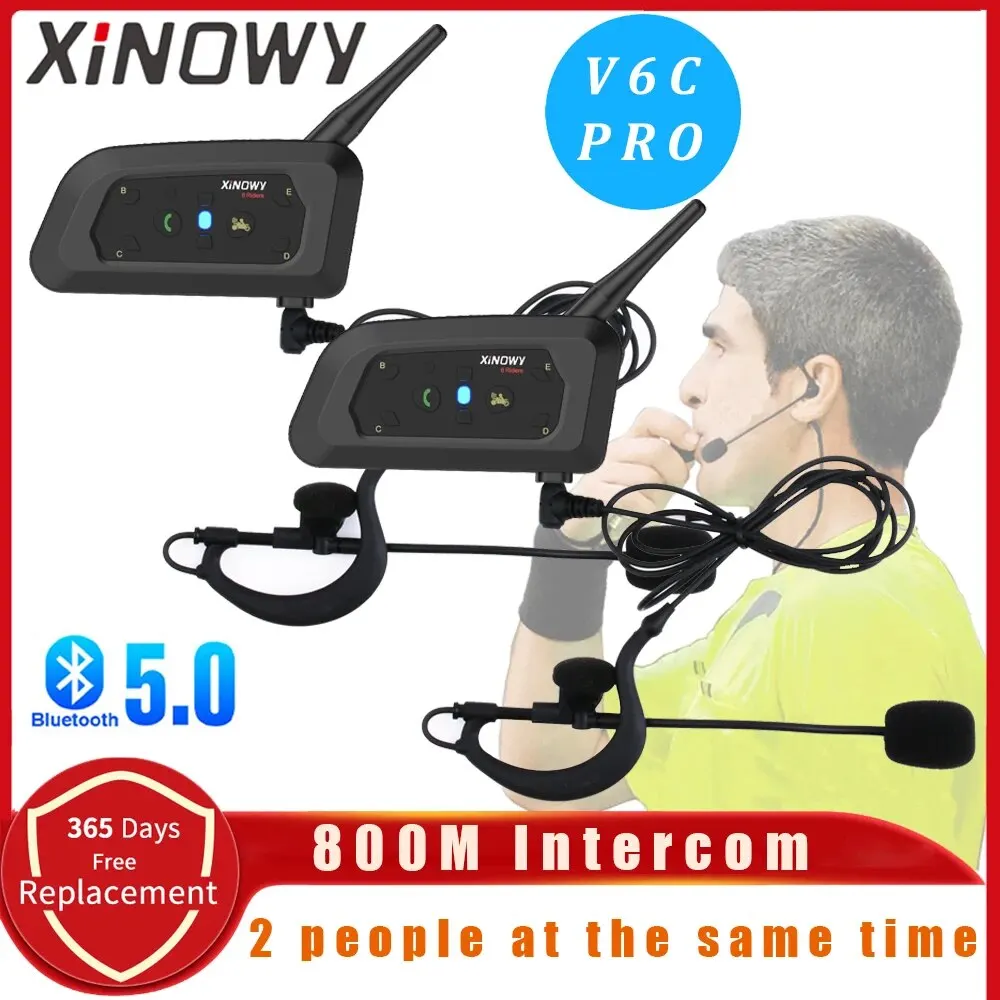 XiNOWy V6C PRO Full Duplex 1200M Football 2 Referee Arbitration Earhook Bluetooth Intercom Monaural Earphone Headset Headphone