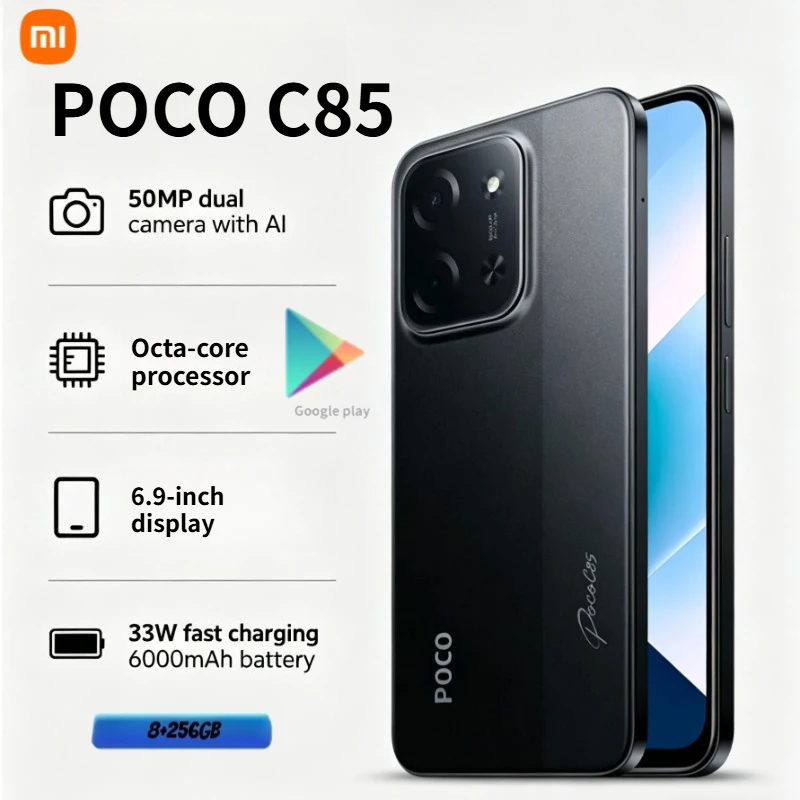 POCO C85 Smartphone (2026 Edition), Global Version: 6.9-inch display, 8GB + 256GB storage, 120Hz LCD screen, 6000mAh battery