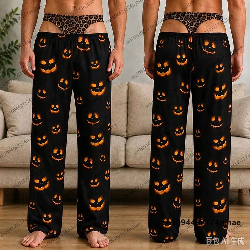 Halloween-Spaß: Pyjamahose mit lustigem Motiv für Herren, Damen, Kinder und Erwachsene – Kürbis, Geist, Fledermaus, Skelett – lässige lange Hose – Detail 6
