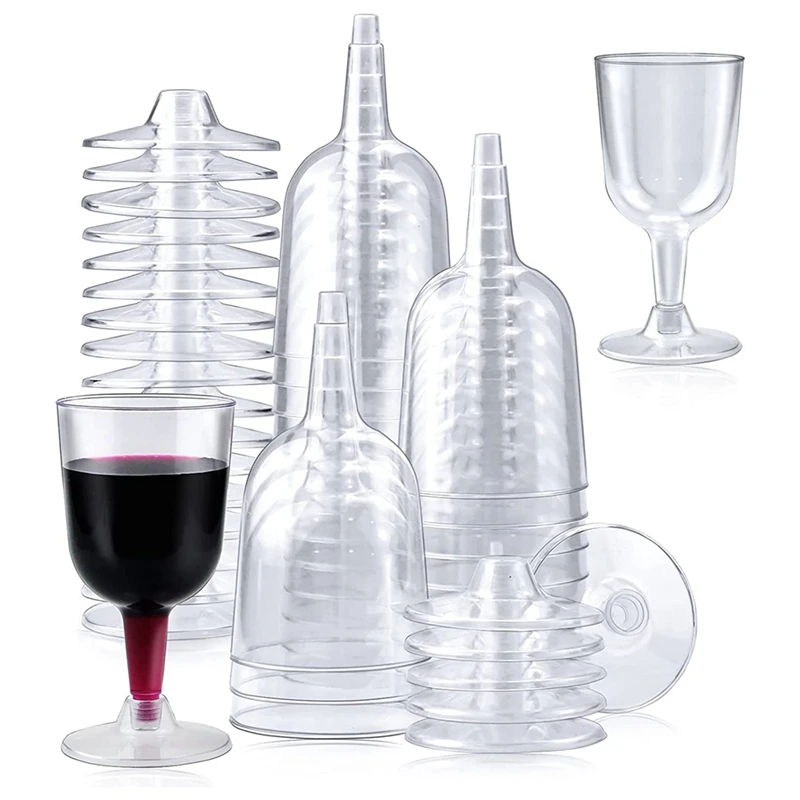 50Pcs Clear Plastic Wine Glass Recyclable, Disposable & Reusable Cups For Champagne, Dessert, Beer, Pudding, Party