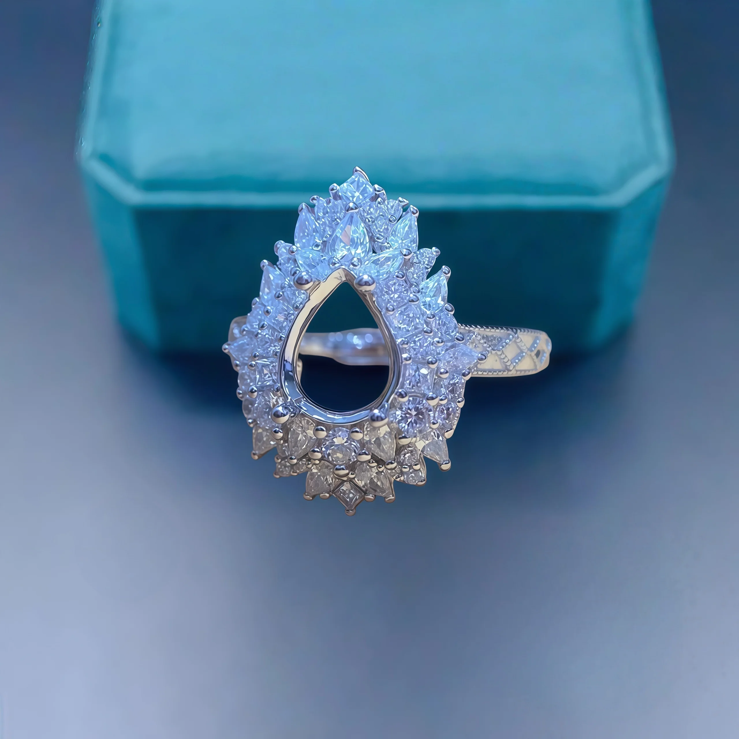 

Inlay 7*9mm Water Drop Stone Fashion DIY Empty Ring Holder 925 Sterling Silver Luxury Zircon Design Fine Charm Jewelry for Woman