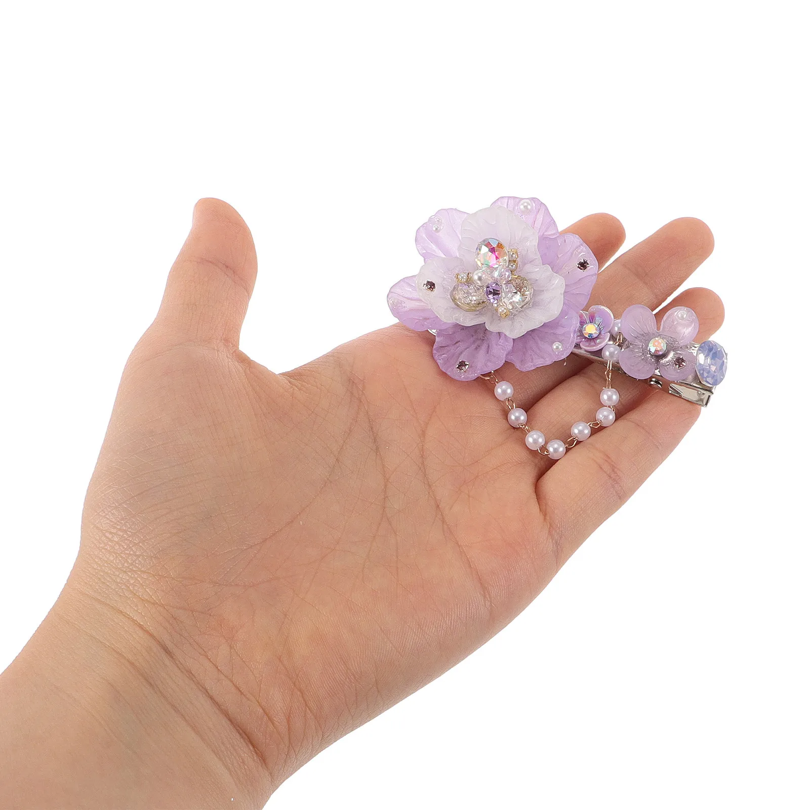

Crystal Flower Hair Clip Imitation Pearl Tassel Side Hairpin For Women Bridal Hanfu Hair Accessories Resin Floral Barrette