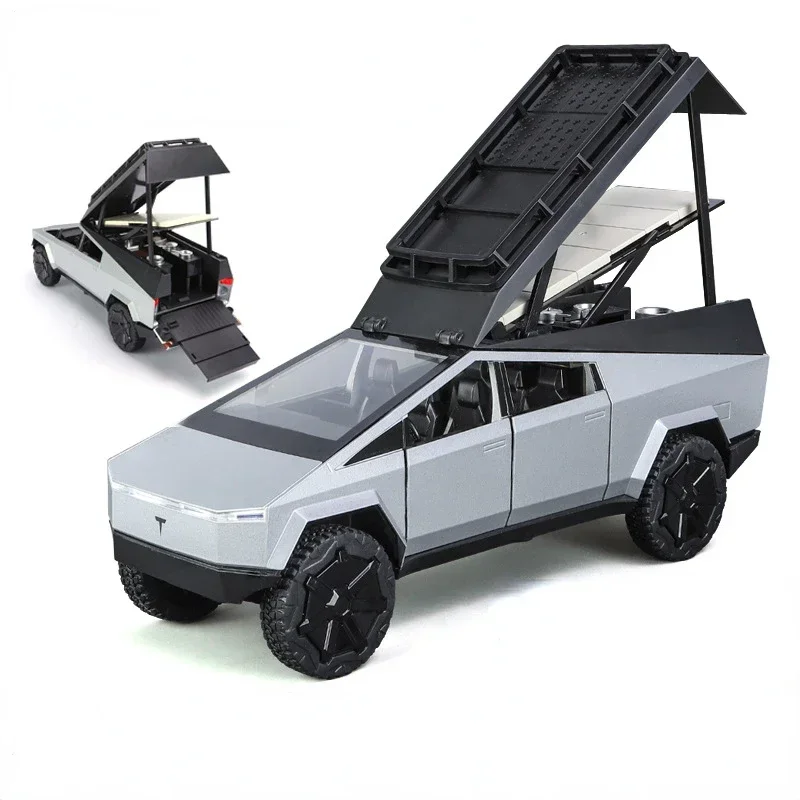 

1:24 Tesla Pickup Camping Car RV Alloy Car Model Diecasts Metal Toy Off-road Car Model Simulation Sound and Light Kids Gift C313