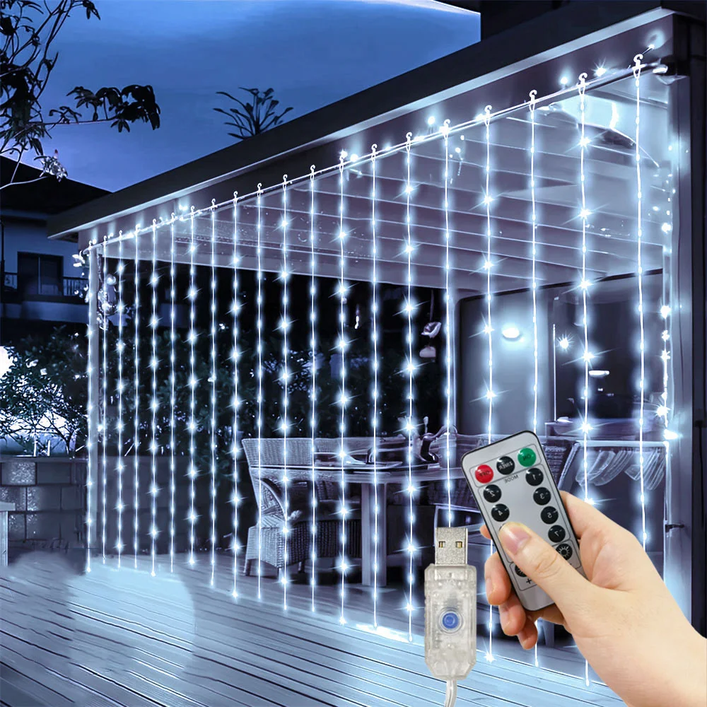 

Светодиодная гирлянда-штора на USB-питании, 8 режимов, для улицы, двора, свадьбы, вечеринки, сада, украшение для дома на Рамадан
