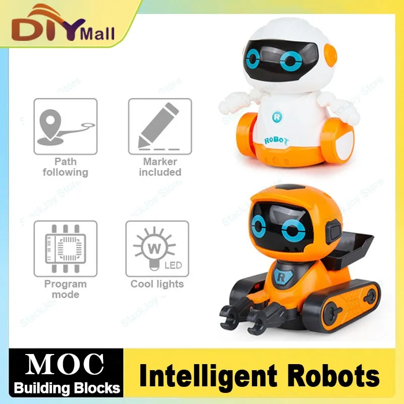 

Smart Line-Tracking Robot Toy with Sound Effects – Interactive Orange & White Educational Robot for Kids' STEM Summer Gifts