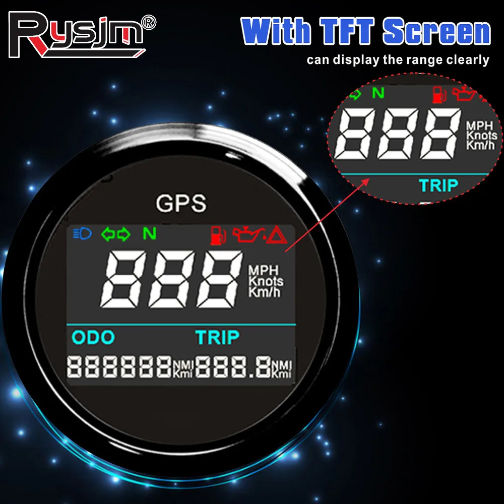 

Универсальный 52 мм цифровой GPS спидометр ЖК-дисплей датчик скорости одометр счетчик поездки счетчик для авто мотоцикла лодка яхта 12 В 24 В