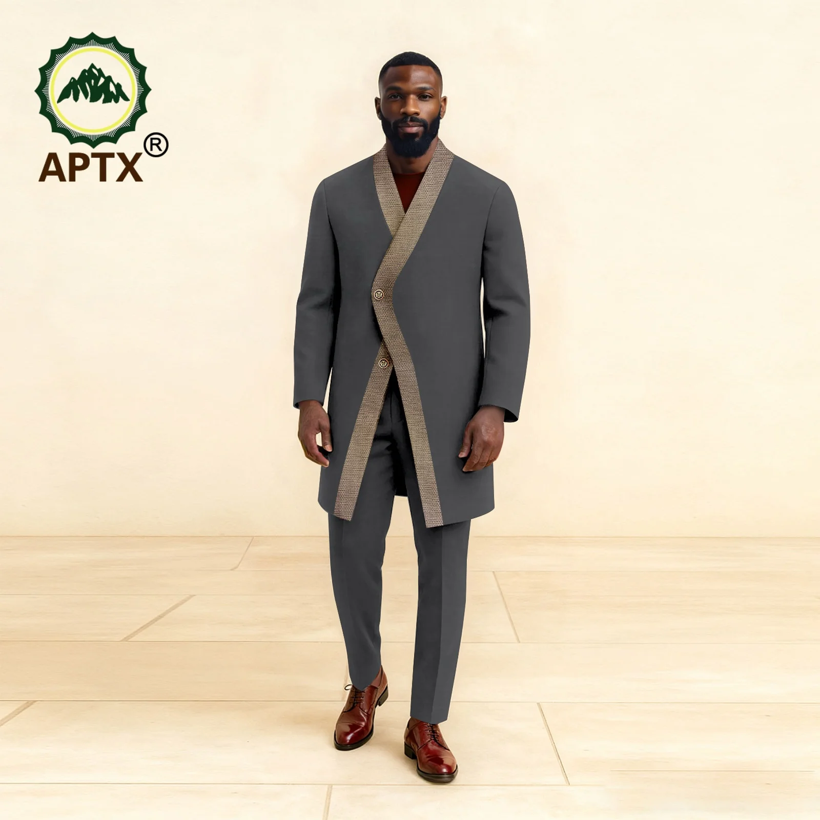 Afrikaanse mannen Bazin Riche 2 Stuk Pak Stand Kraag Enkele Jas Breasted Blazer Jas met Broek Party Bruiloft kleding 2516110