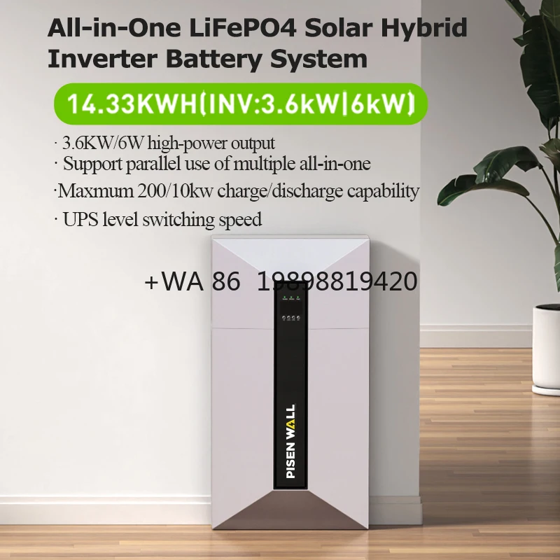 IP65 All-in-One 3600W/6000W Solar Hybrid ESS LiFePO4 Battery 10kWh Capacity Home Backup Inverter MPPT BMS Stackable AC CAN