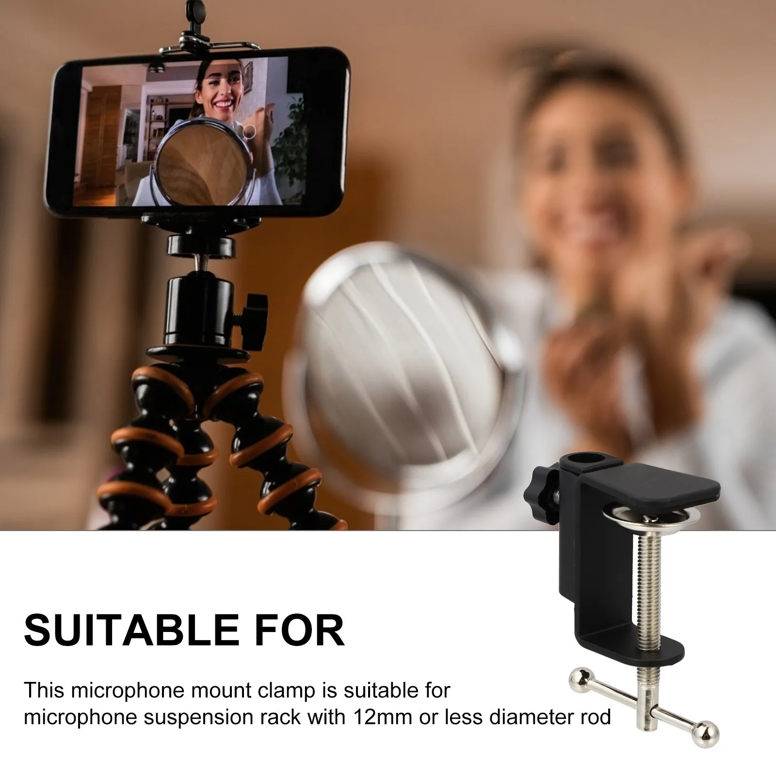 

2 pcs Mount Clamp 5Cm Height Table Desk Holder C Shape Mic Clip Suspension Base Metal Mic Suspension Base Non-Slip