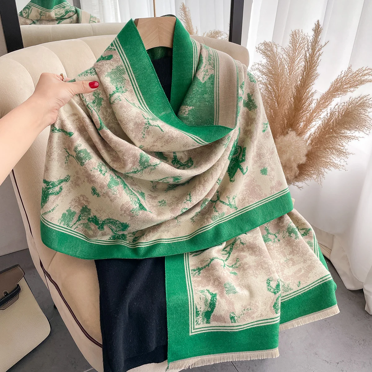 الفاخرة الشتاء الكشمير وشاح المرأة تصميم الدافئة الباشمينا بطانية المعطف الأوشحة الإناث جديد الحيوان شال سميكة Foulard Bufanda