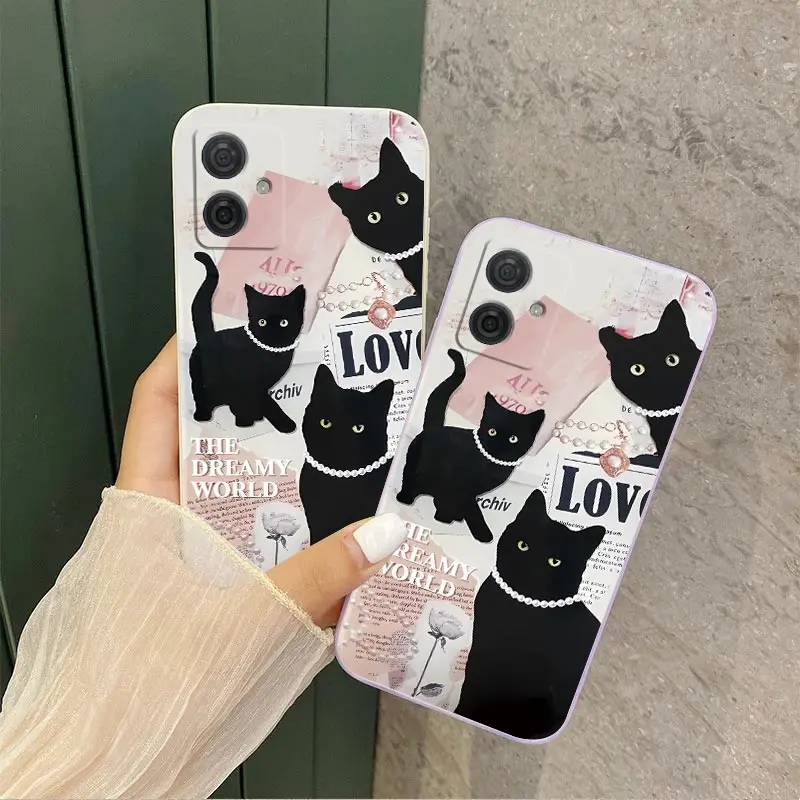 G54 Pictorial Cat Silicone Phone Case For Motorola Moto G54 G14 G42 G53 G72 G34 G100 G50 G52 G22 G24 G9Plus G8Play G84 Cover