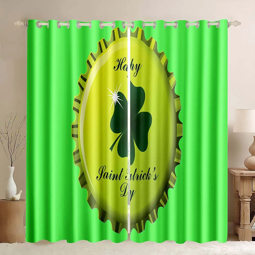 St.Patrick's Day Blackout Curtain,Happy St.Patrick's Day Lucky Clover Green Background Irish Traditional Pattern Window Curtain