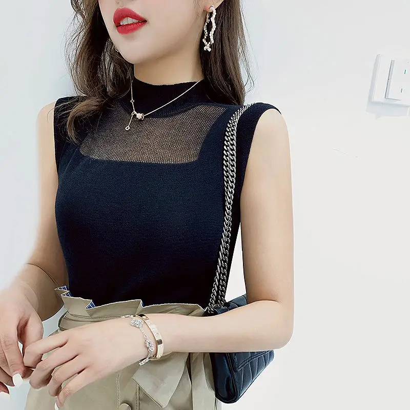 Fashion O-Neck Solid Color Hollow Out T-Shirt Women\'s Clothing 2023 Summer New Casual Pullovers All-match Sleeveless Tee Shirt