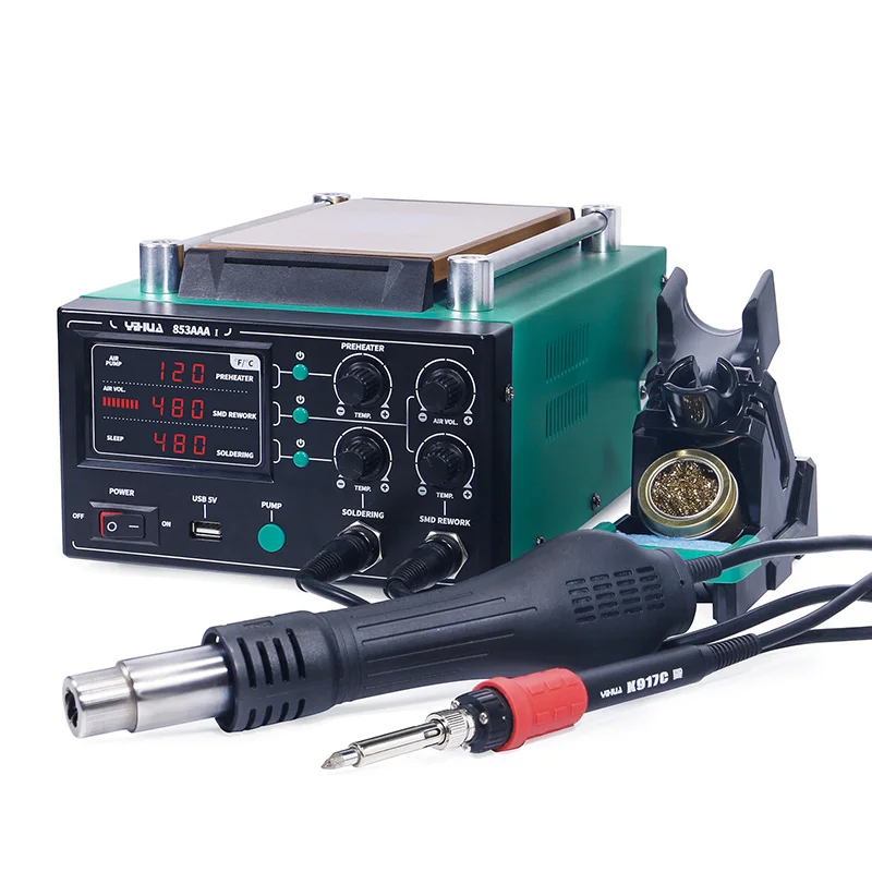 

YIHUA 853AAA-I 3-in-1 Station Soldering Iron, Hot Air Gun & Screen Separator 200℃-480℃ adjustable 110V 220V