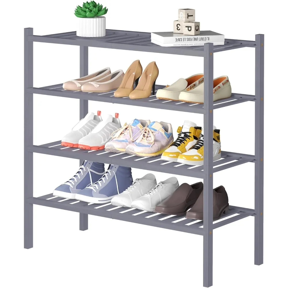 

4 Tier Bamboo Shoe Rack for Closet Free Standing Wood Shoe Shelf for Entryway Small Space Stackable