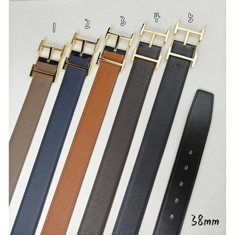 

Men's Reversible Calfskin Box Leather Waist Strap With Stainless Gold Buckle 38MM High Quality Box Leather Belt