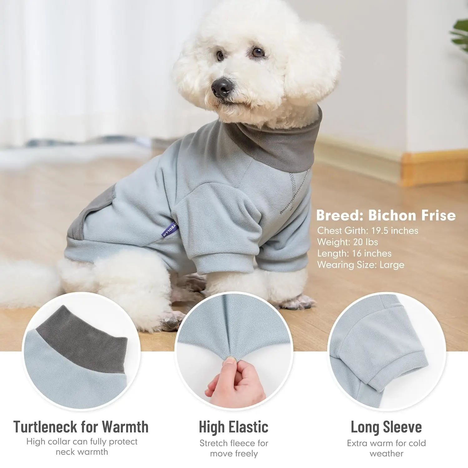 Fleece Dog Sweater Pullover with Sleeves Blue S, Customized