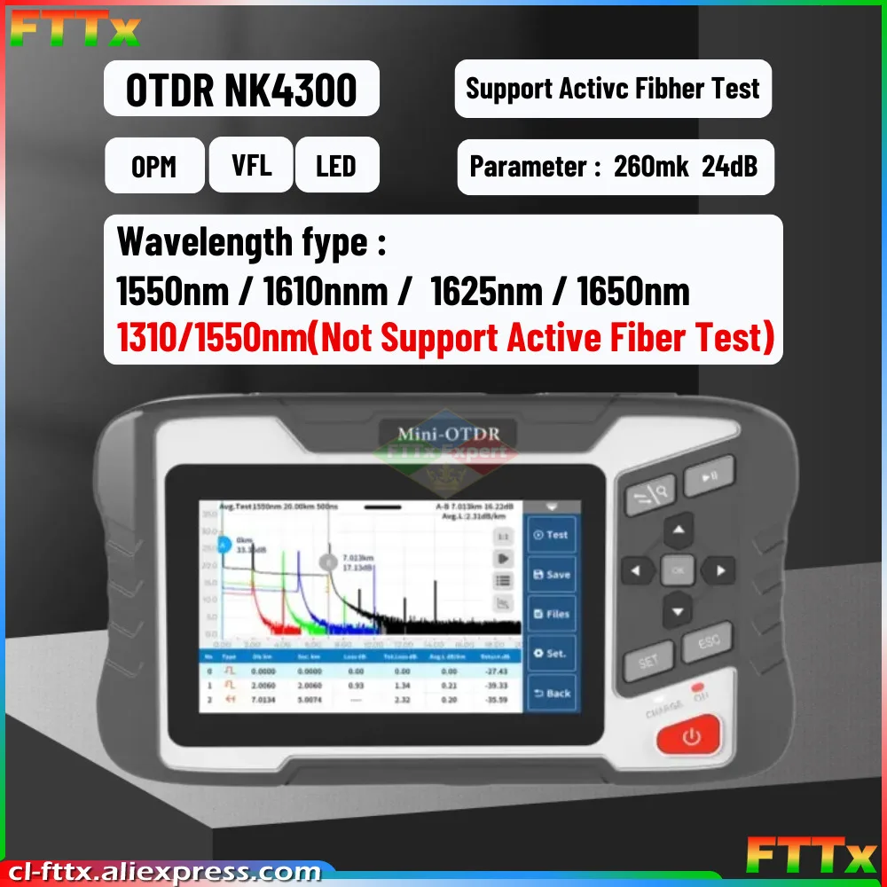 

NK4300 OTDR Optical Time Domain Reflectometer 1310 1550 1625 1650nm Active Fiber Live Test VFL OPM Event Map Fiber Inspection