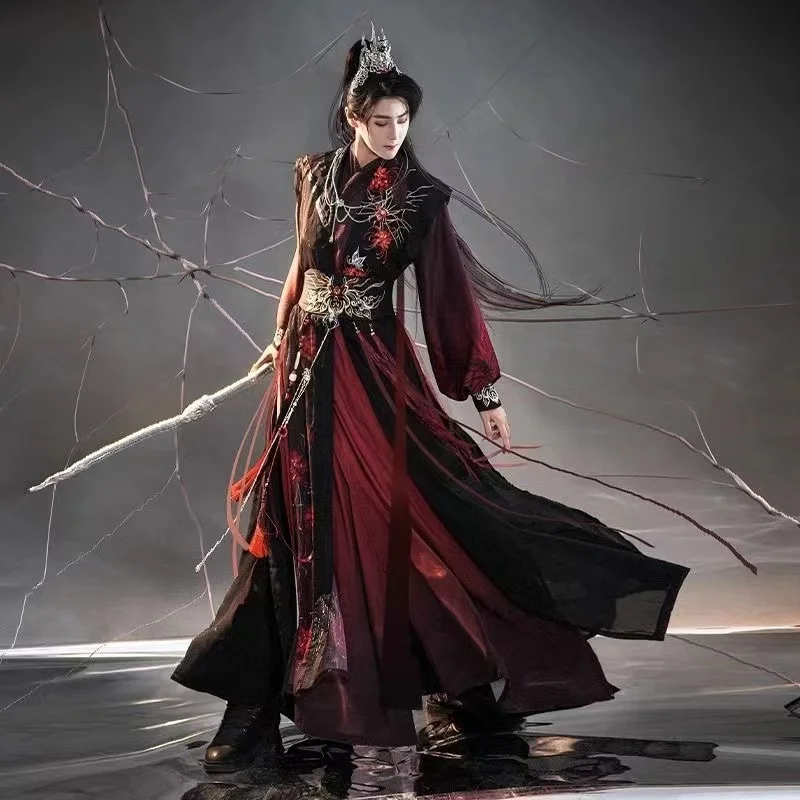 Traje de Cosplay de Anime para hombres y mujeres, ropa de elementos Han, araña roja y negra oscura, Collar cruzado de la dinastía Song, Hanfu Beizi,