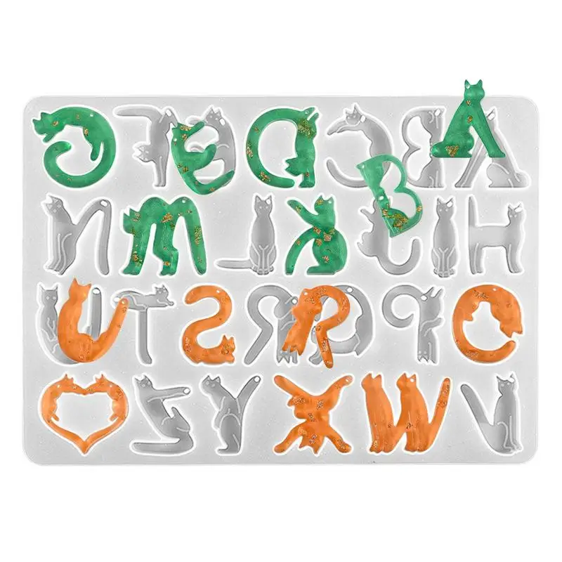 Silicone Alphabet Mold Letter Resin Cat Design Mold Reusable Letters Casting Epoxy Resin Mold For Resin Keychains Key Rings