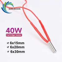 KINGROON 1/2/3pcs 40W 12V 24V Heater Cartridge 6x15mm 6x20mm 6x30mm Heating Tube 1M Red Wire