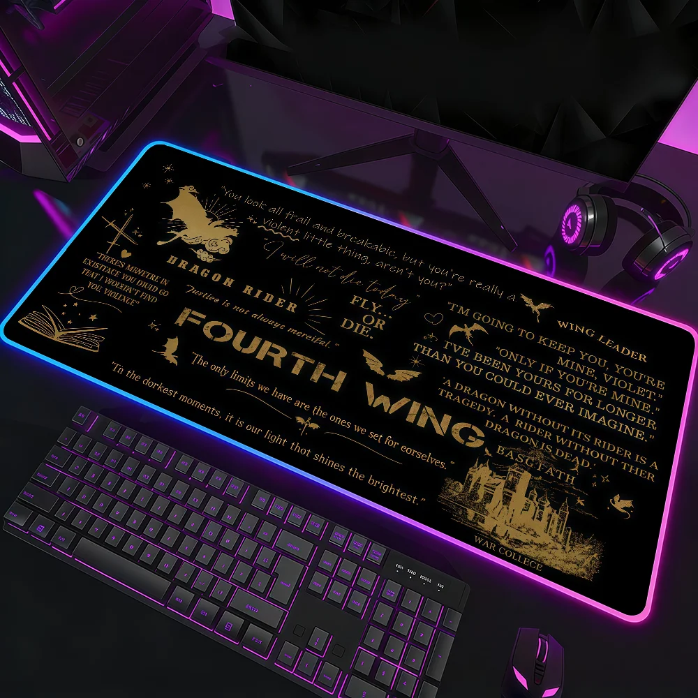 

Book Fourth Wing Mouse Pad Waterproof RGB LED Light Colorful Game Keyboard Non-slip Cover Desk-mat Surface