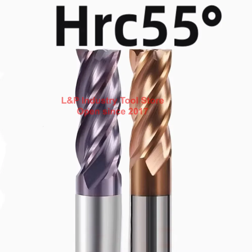 

HRC55 Фреза с ЧПУ для твердости 45-55, материал, чугун 4, лезвие с четырьмя канавками, твердосплавная плоская концевая фреза, хвостовик, дрель